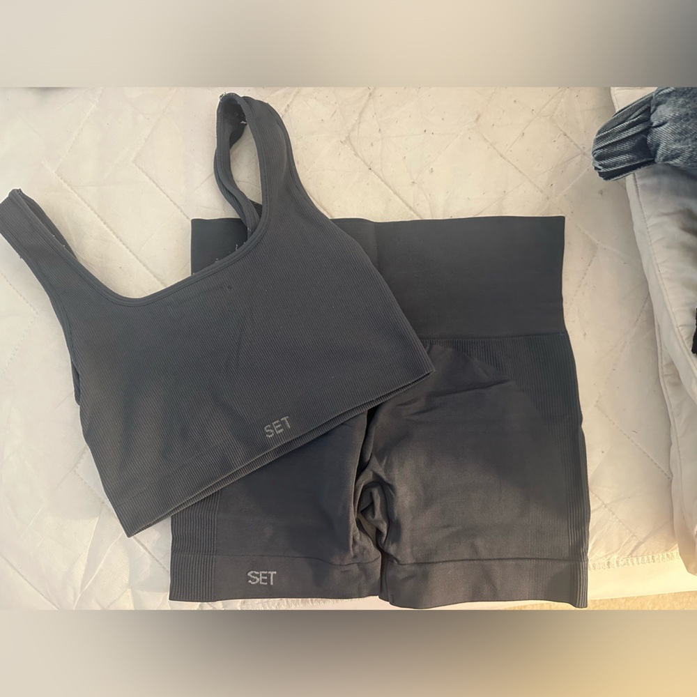 SET Active Black Ribbed Sports Bra and High-Waist Shorts Set